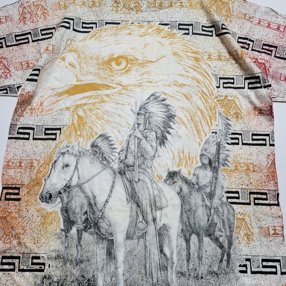 Vintage Native American Shirt Adult XL All Over Print Horse Indian Single Stitch - Picture 3 of 16